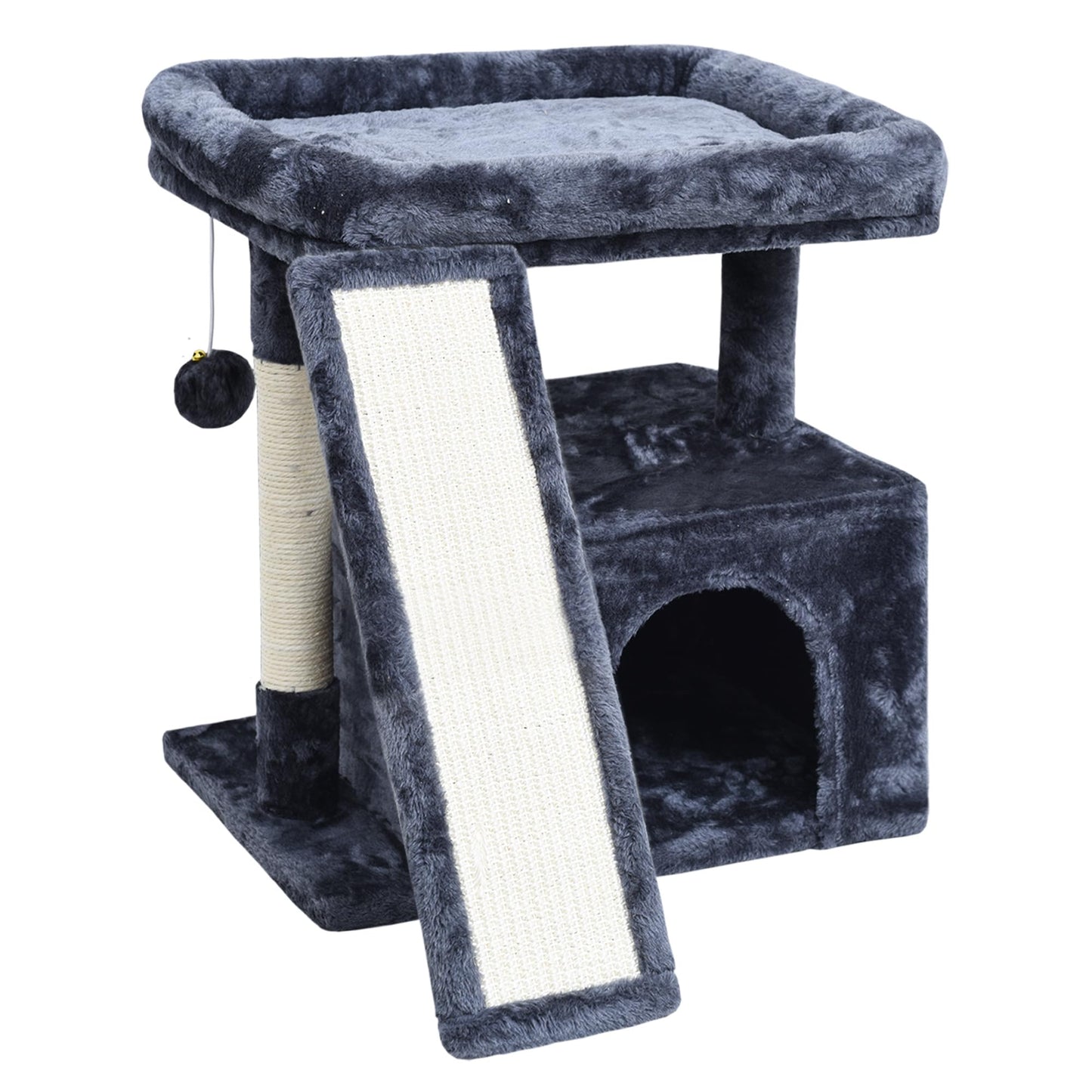 Small Cat Tree for Indoor Cats,Cat Tower with Cat Scratching Post and Board,Cat House with Cat Perch for Kitten Cat CondoStable Cat Stand (Smoky Grey)