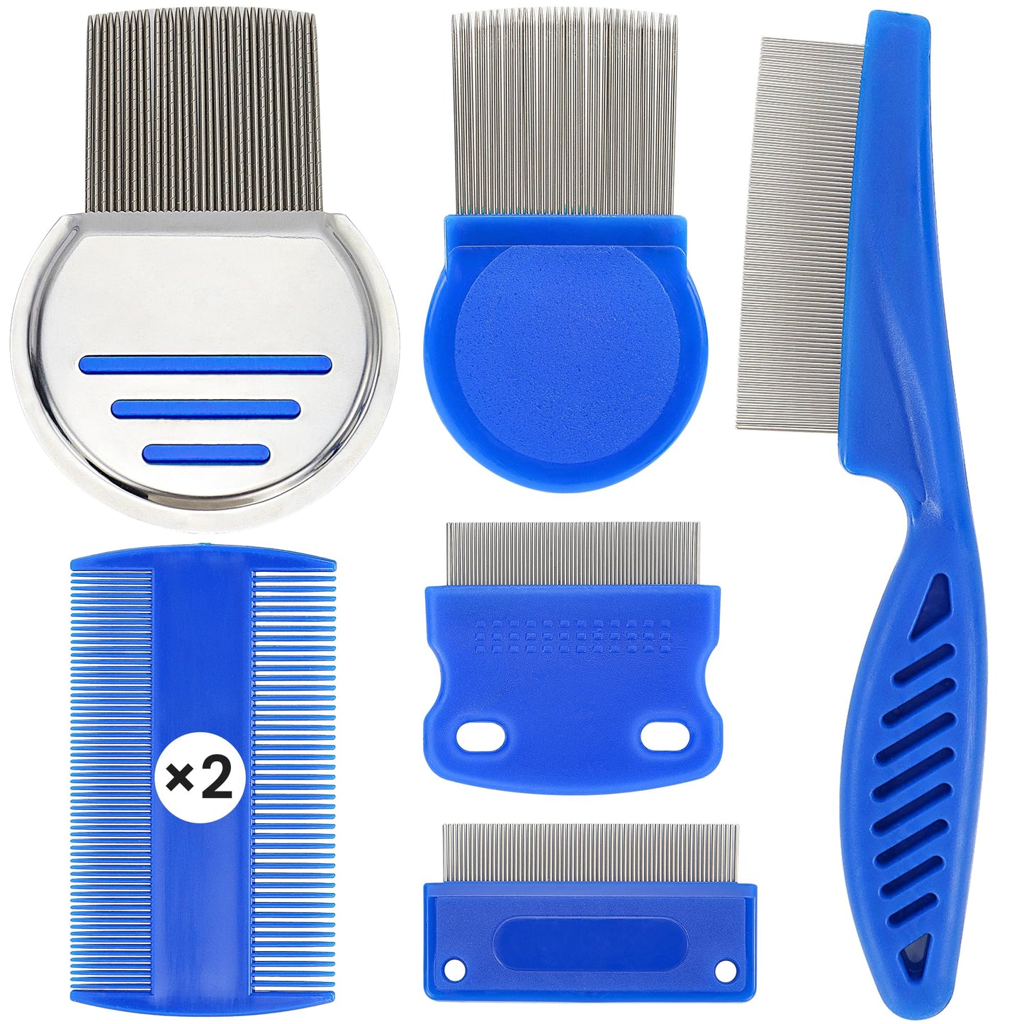 Lice Removal Comb Kit 7 Pcs Flea and Tick Comb Lice Treatment Stainless Steel Thread Dandruff Comb Nit Combs for Thick Hair Kids Adults & Pets